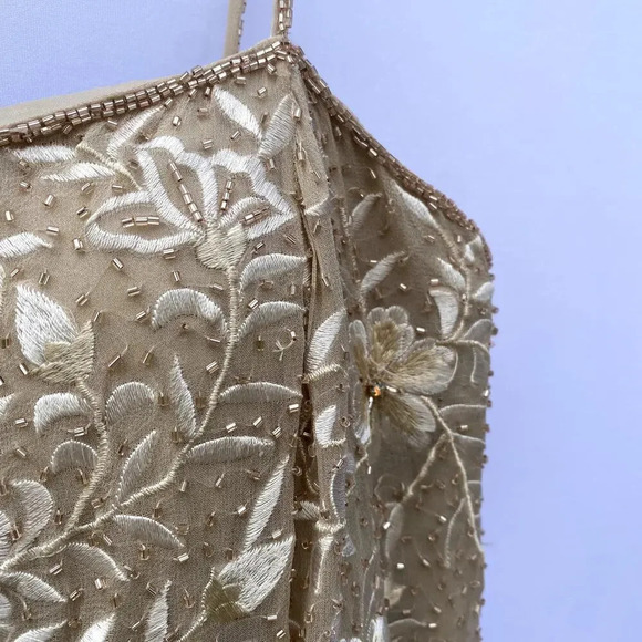 Montage Collection by Mon Cheri Champagne Sleeveless Beaded Midi Cocktail Dress - Picture 5 of 9